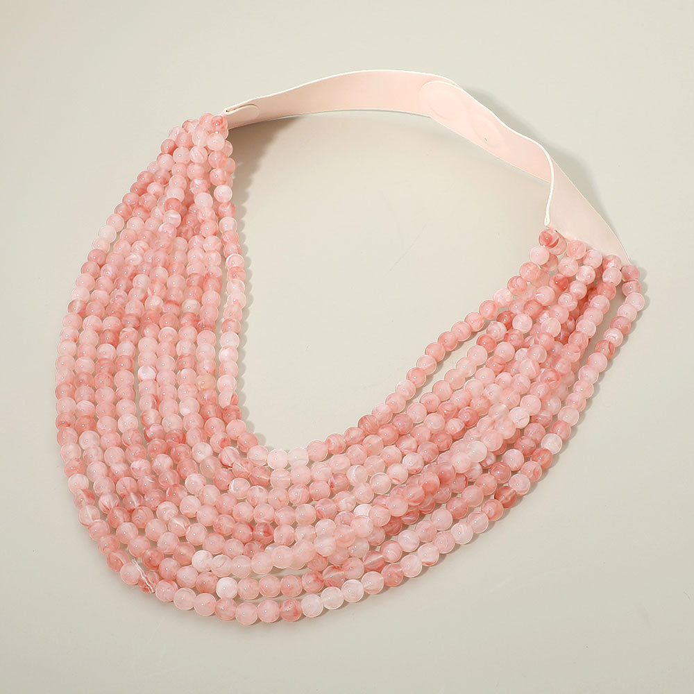Madeline Love Peach Marbled Ball Beaded Multi Layered Faux Leather Magnetic Necklace - Necklaces