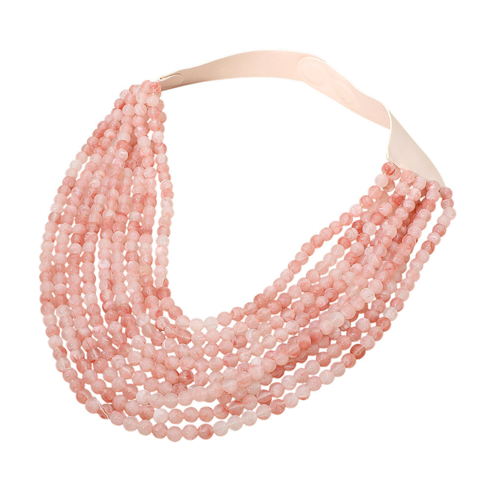Madeline Love Peach Marbled Ball Beaded Multi Layered Faux Leather Magnetic Necklace - Necklaces - desc
