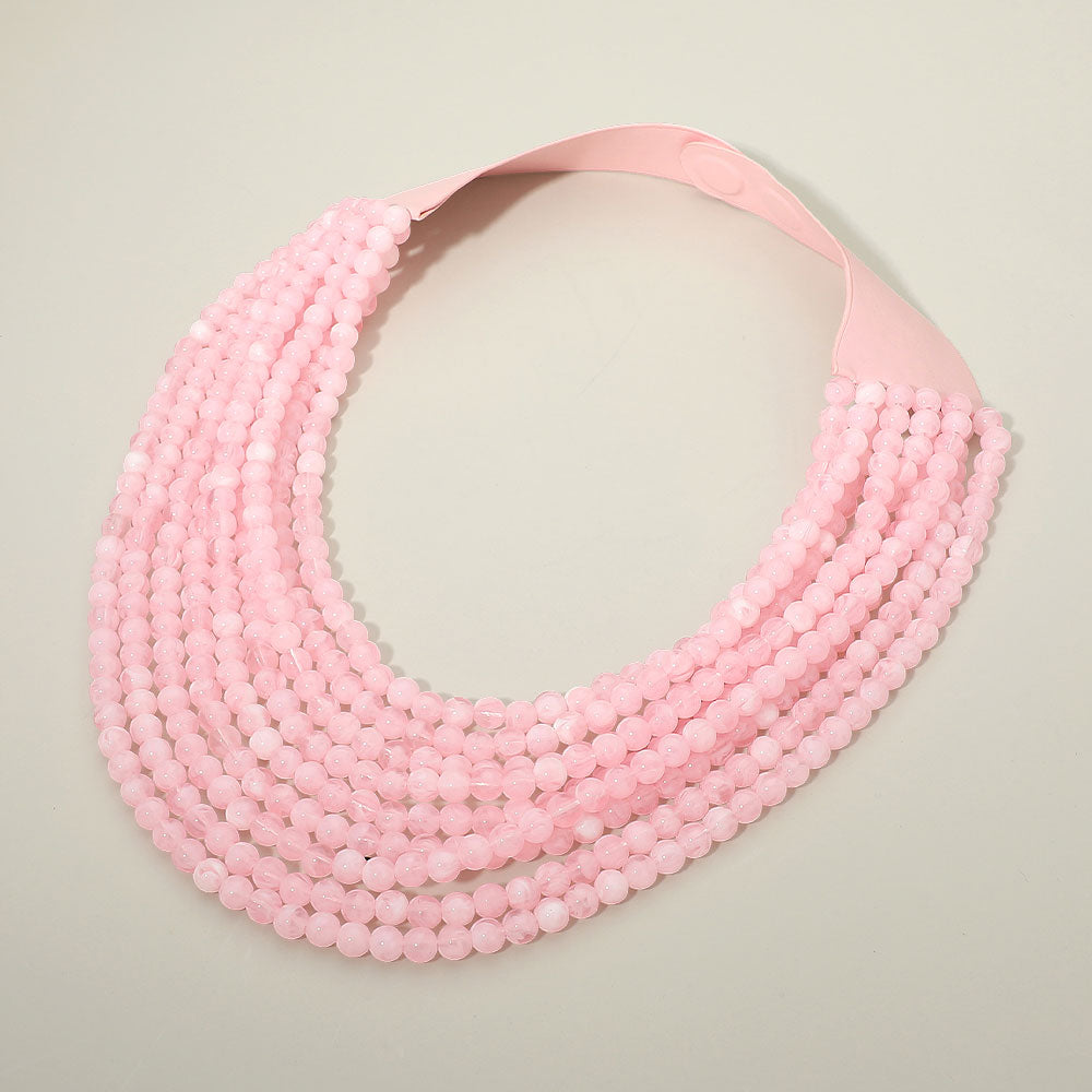 Madeline Love Pink Marbled Ball Beaded Multi Layered Faux Leather Magnetic Necklace - Necklaces