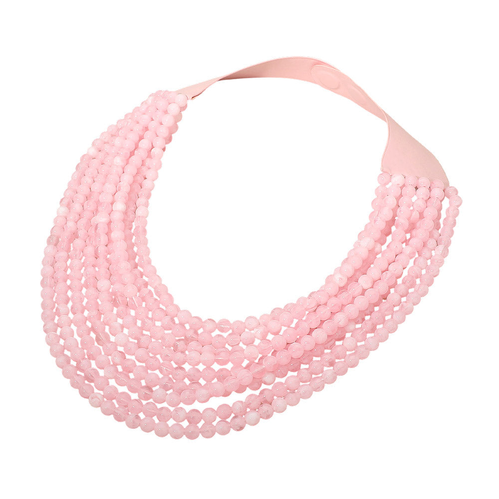 Madeline Love Pink Marbled Ball Beaded Multi Layered Faux Leather Magnetic Necklace - Necklaces - desc