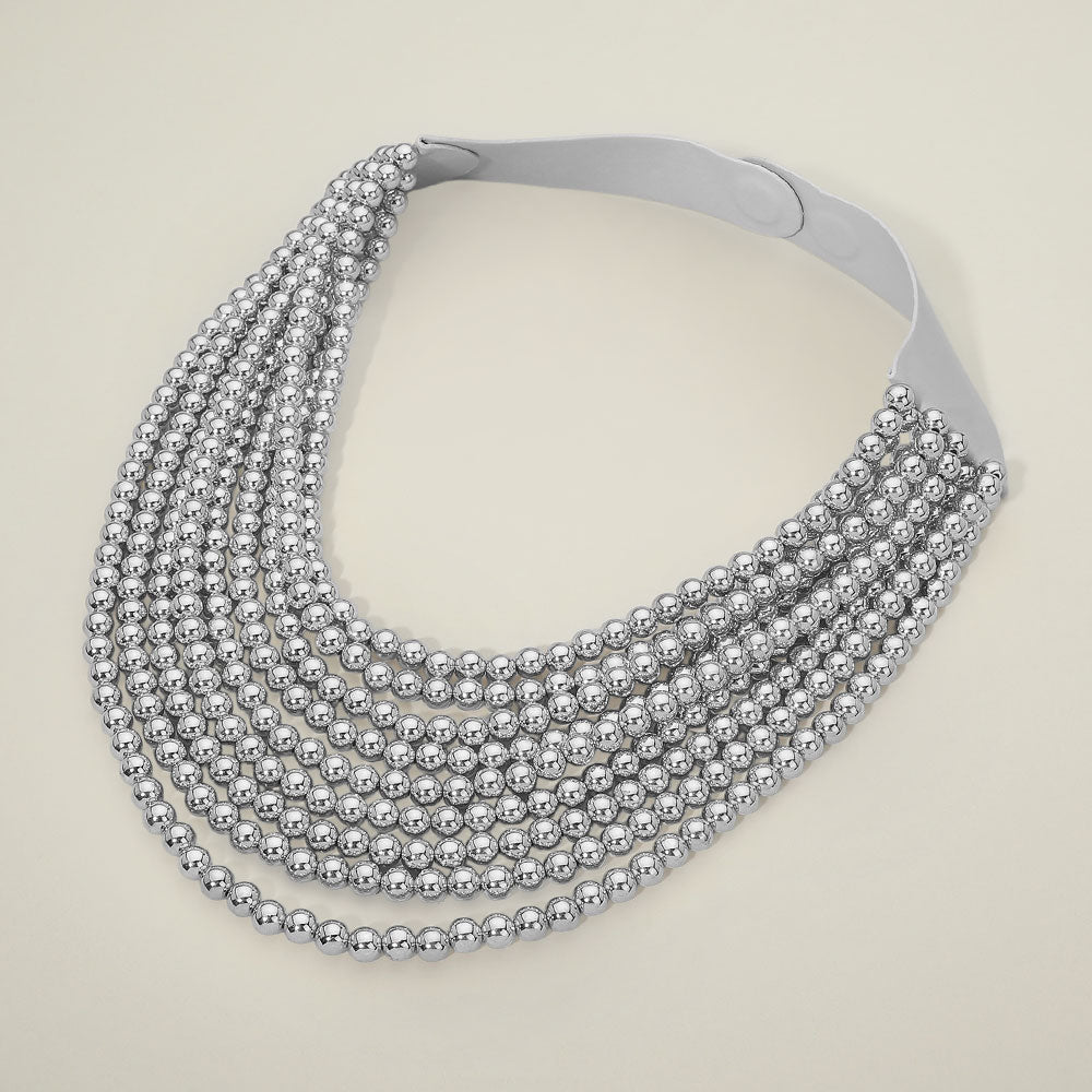 Madeline Love Rhodium Marbled Ball Beaded Multi Layered Faux Leather Magnetic Necklace - Necklaces