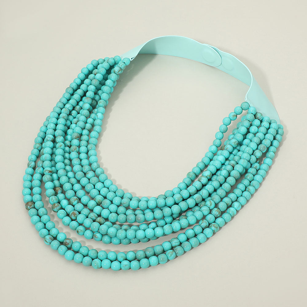 Madeline Love Turquoise Marbled Ball Beaded Multi Layered Faux Leather Magnetic Necklace - Necklaces