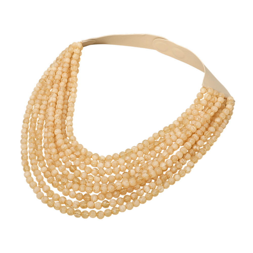 Madeline Love Yellow Marbled Ball Beaded Multi Layered Faux Leather Magnetic Necklace - Necklaces - desc