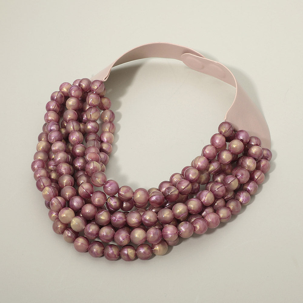 Madeline Love Purple Marbled Ball Beaded Multi Layered Faux Leather Magnetic Collar Necklace - Necklaces
