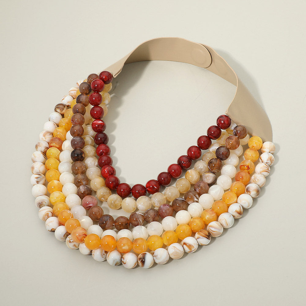 Madeline Love Brown, Multi Multi Strand Marbled Ball Beaded Faux Leather Magnetic Necklace - Necklaces