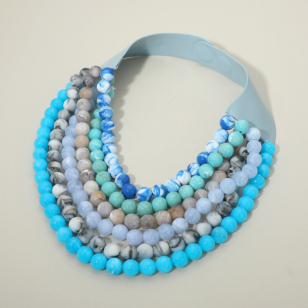 Madeline Love Blue, Multi Multi Strand Marbled Ball Beaded Faux Leather Magnetic Necklace - Necklaces