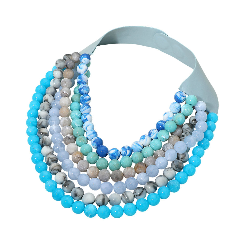 Madeline Love Blue, Multi Multi Strand Marbled Ball Beaded Faux Leather Magnetic Necklace - Necklaces - desc