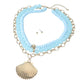 Madeline Love Blue Bold Seashell Pendant Accent Multi Layered Beaded Chain Statement Necklace - Necklaces - desc