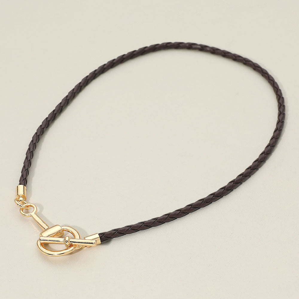 Madeline Love Brown, Gold Meal Horsebit Toggle Accent Braided Cord Necklace - Necklaces