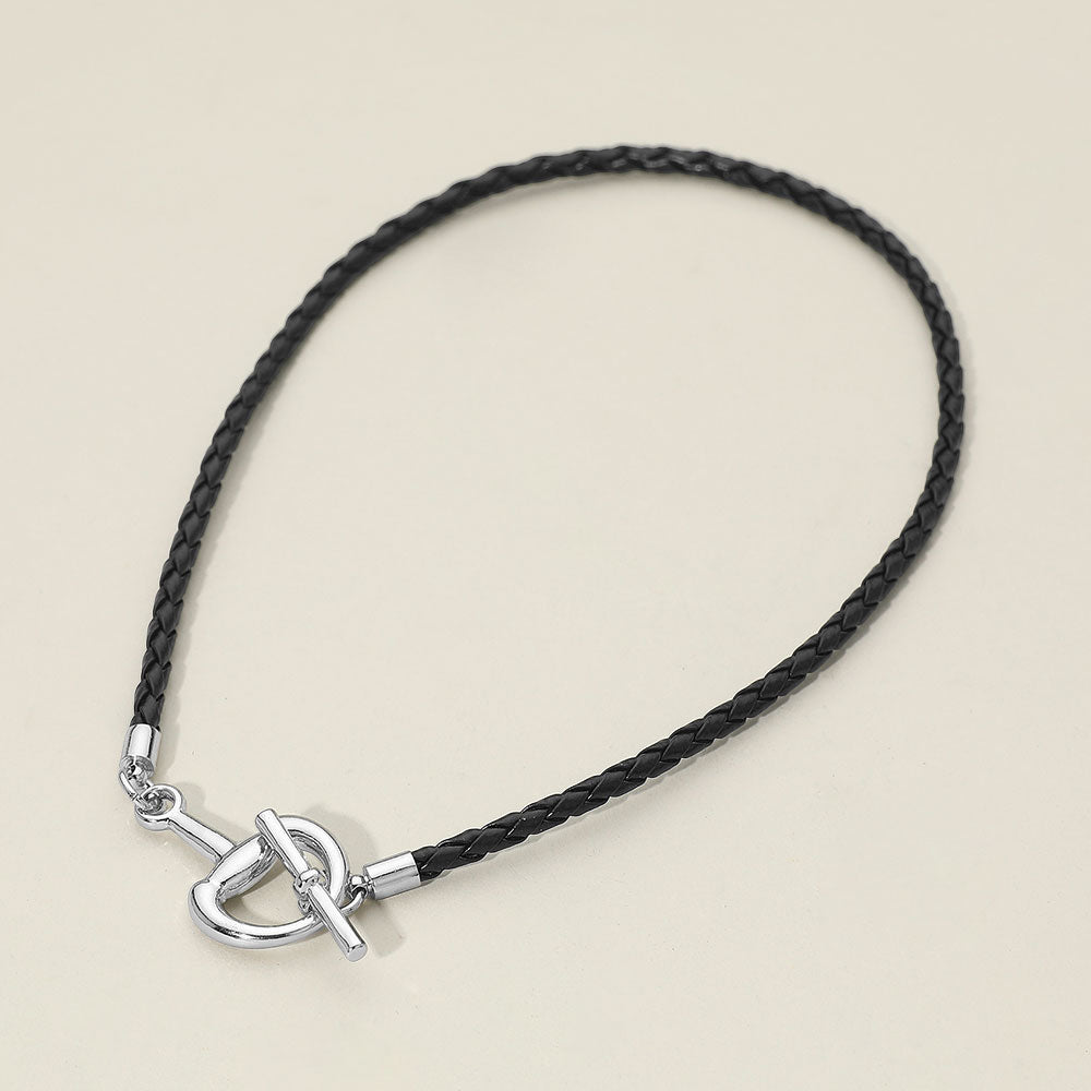 Madeline Love Black, Rhodium Meal Horsebit Toggle Accent Braided Cord Necklace - Necklaces
