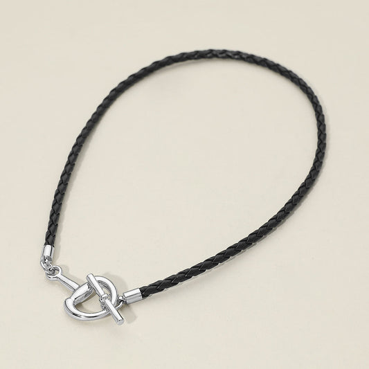 Madeline Love Black, Rhodium Meal Horsebit Toggle Accent Braided Cord Necklace - Necklaces
