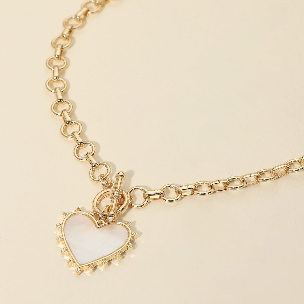 Madeline Love Gold Bead Mother of Pearl Heart Charm Toggle Chain Necklace