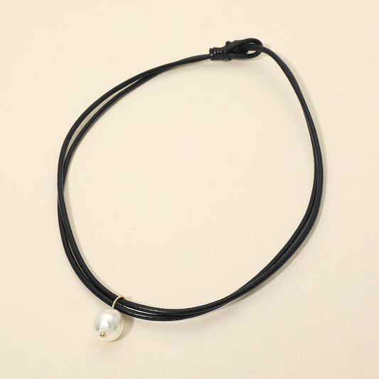 Madeline Love Black, Cream Pearl Charm Accent Adjustable Cord Necklace - Necklaces