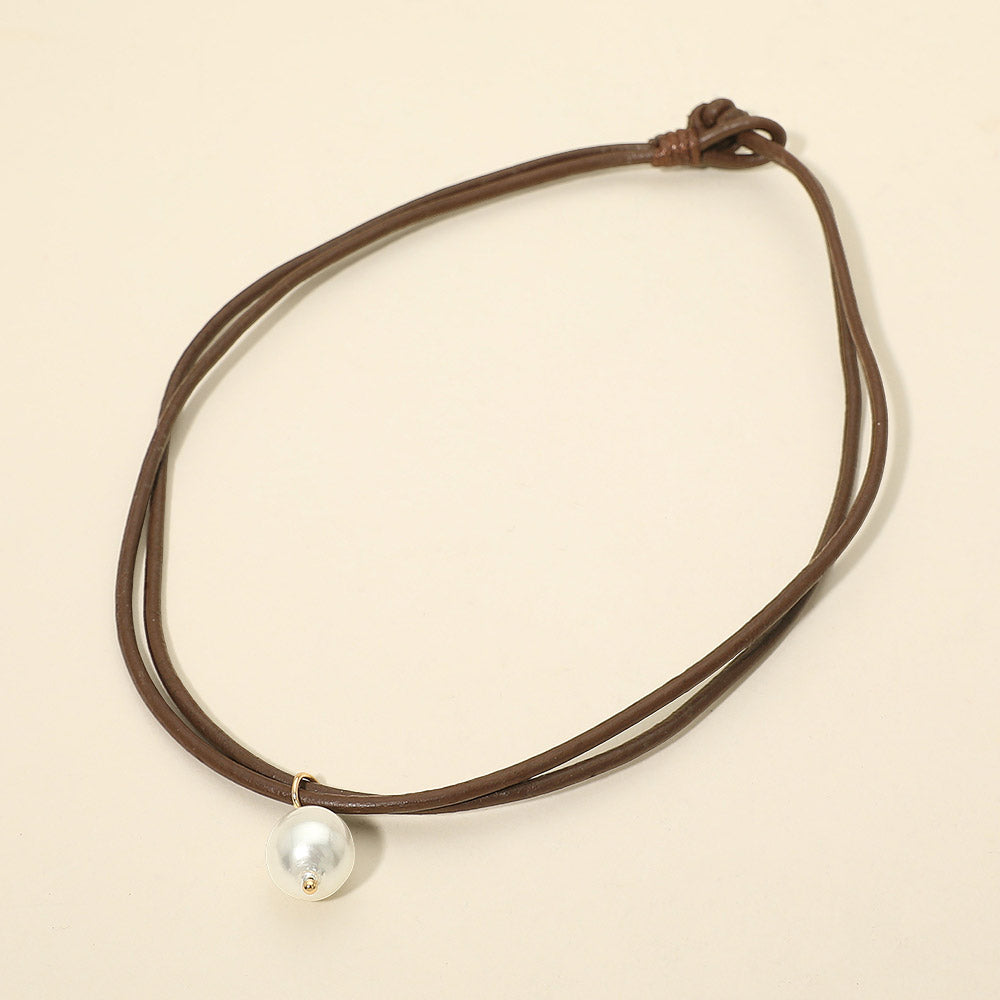 Madeline Love Brown, Cream Pearl Charm Accent Adjustable Cord Necklace - Necklaces
