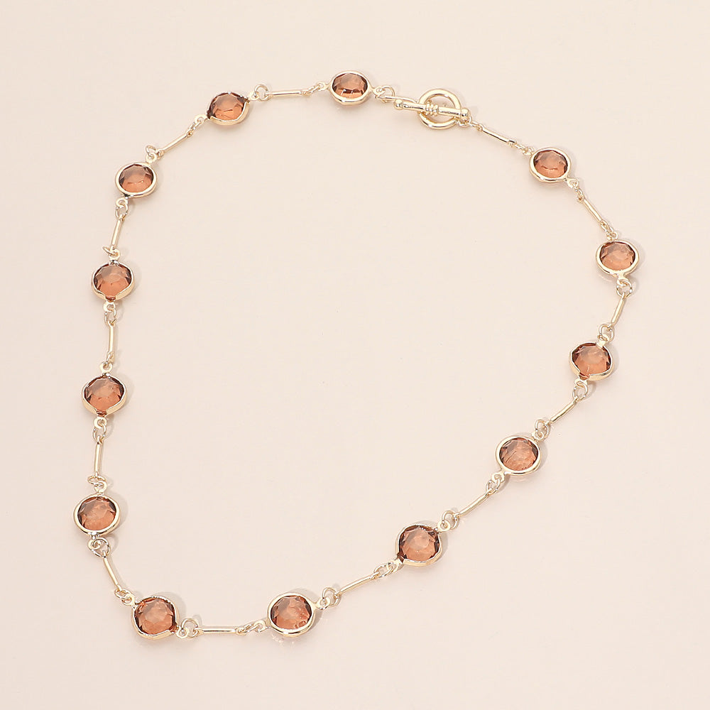 Madeline Love Gold, Lt Col Topaz Round Stone Link Toggle Necklace