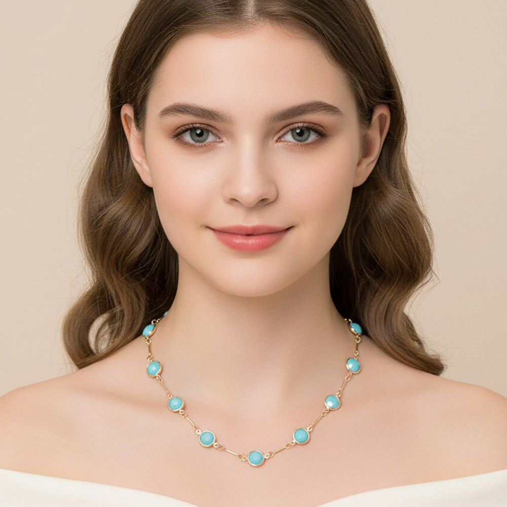Madeline Love Gold, Turquoise Round Stone Link Toggle Necklace