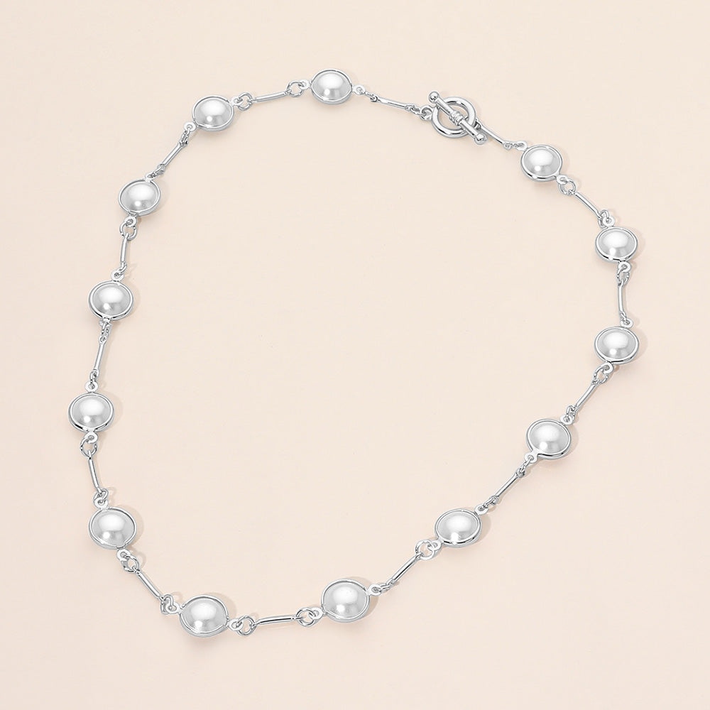 Madeline Love Rhodium, White Round Pearl Link Toggle Necklace