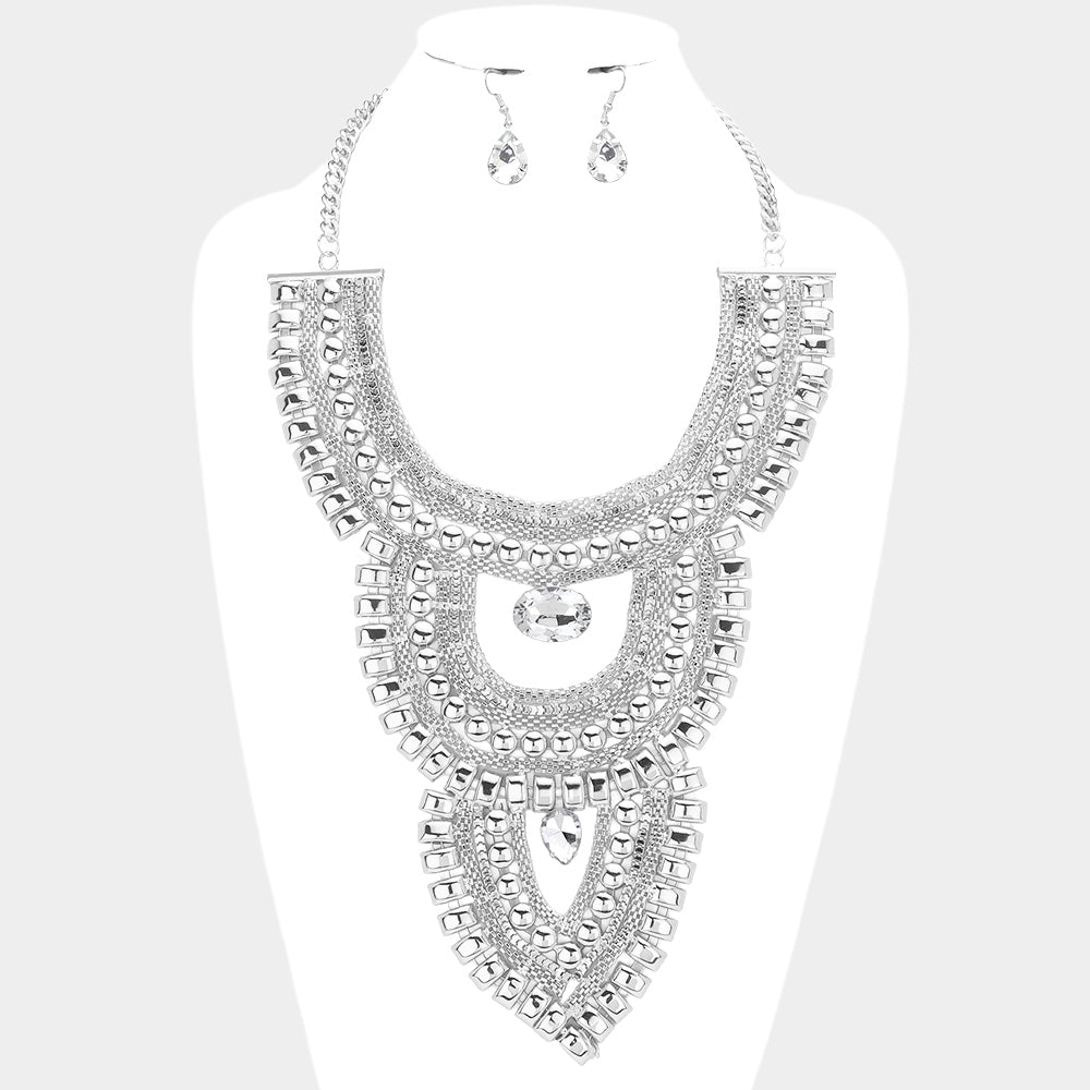 Madeline Love Rhodium Stone Pointed Metal Statement Necklace - Necklaces