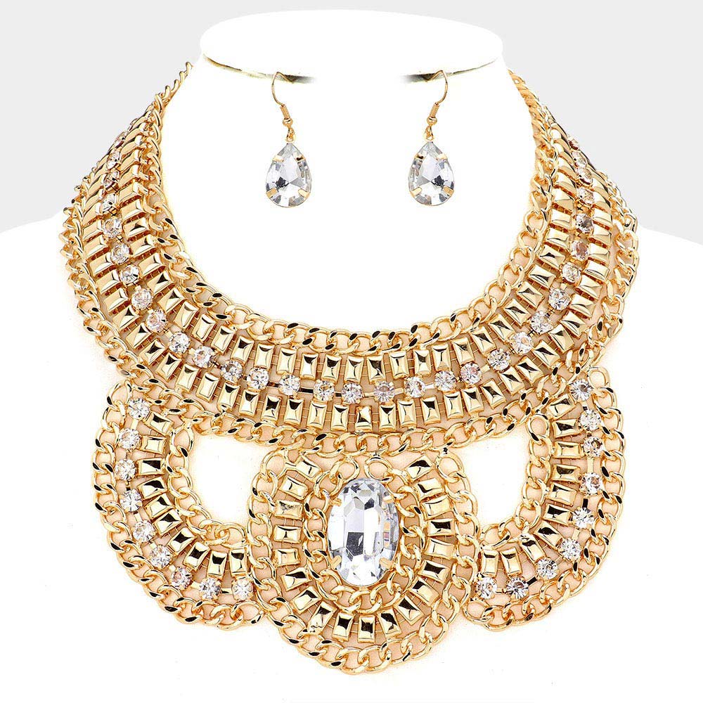 Madeline Love Gold Oval Stone Accented Statement Necklace - Necklaces