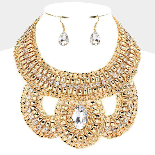 Madeline Love Gold Oval Stone Accented Statement Necklace - Necklaces