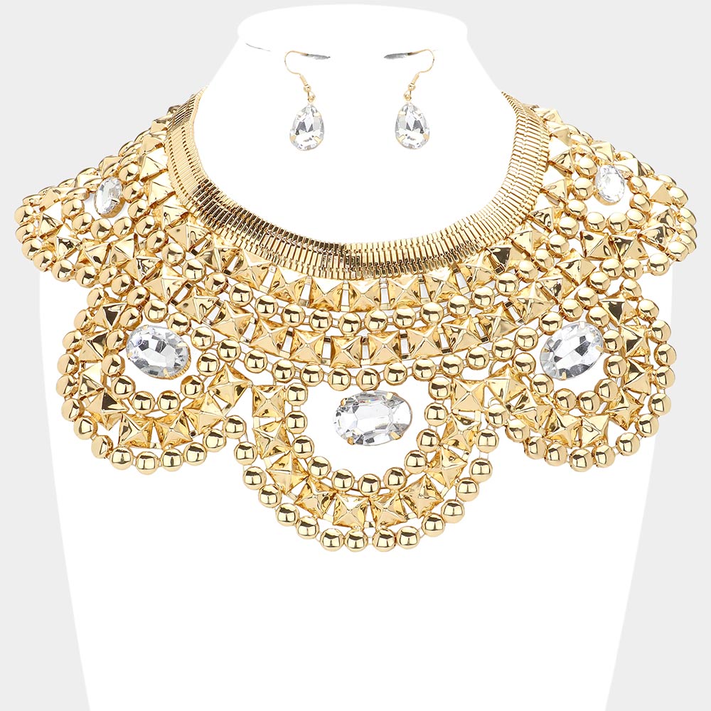 Madeline Love Gold Oval Stone Accented Armor Necklace - Necklaces