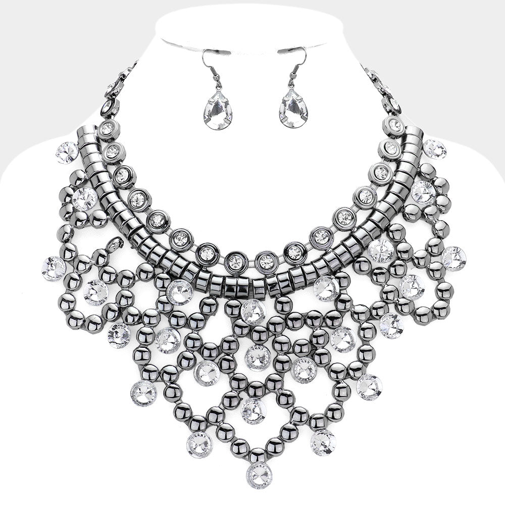 Madeline Love Hematite Round Stone Pointed Statement Necklace - Necklaces