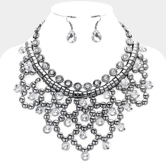 Madeline Love Hematite Round Stone Pointed Statement Necklace - Necklaces