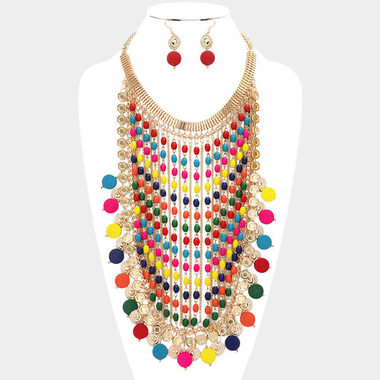 Madeline Love Multi Rainbow Wood Link Statement Bib Necklace - Necklaces