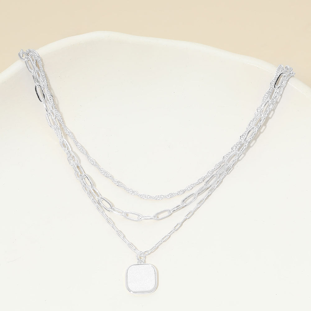 Madeline Love Silver, White, White Gold White Gold Dipped Square Pendant Accent Mixed Paperclip Chain Layered Necklace - Necklaces