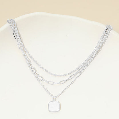 Madeline Love Silver, White, White Gold White Gold Dipped Square Pendant Accent Mixed Paperclip Chain Layered Necklace - Necklaces