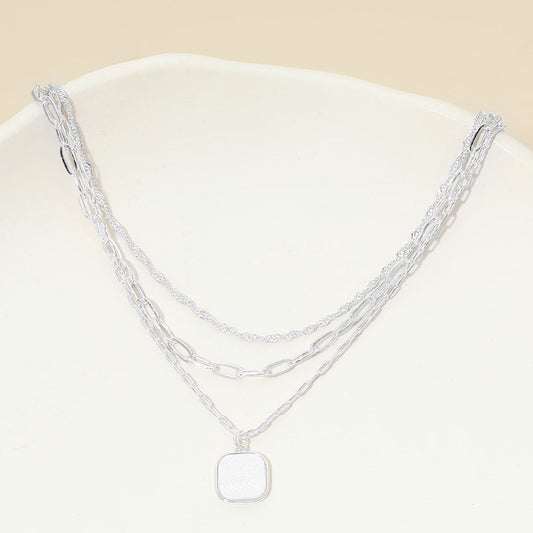 Madeline Love Silver, White, White Gold White Gold Dipped Square Pendant Accent Mixed Paperclip Chain Layered Necklace - Necklaces