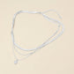 Madeline Love Clear, Silver, White Gold White Gold Dipped Rectangular Stone Bezel Pendant Accent Herringbone Chain Layered Necklace - Necklaces - desc