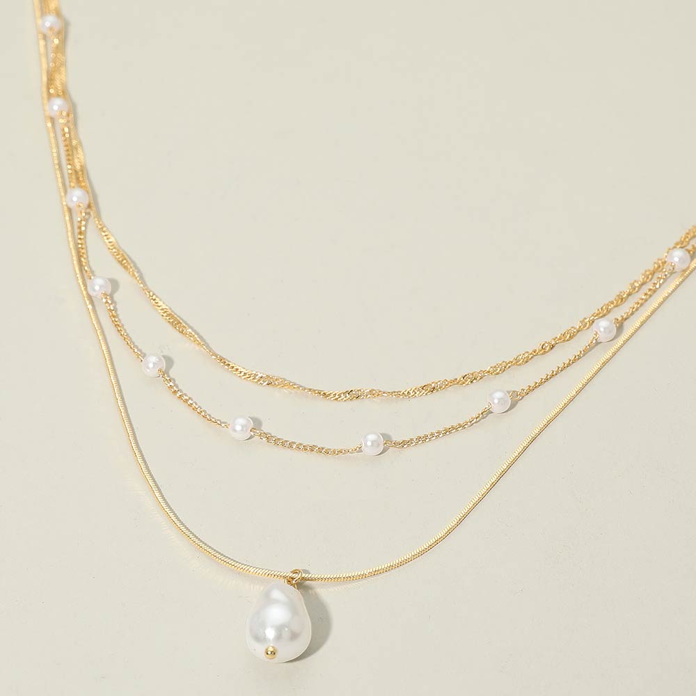 Madeline Love Cream, Gold Pearl Pendant Accent Layered Pearl Chain Necklace - Necklaces