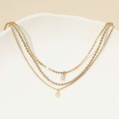 Madeline Love Clear, Gold 18K Gold Dipped Teardrop Stone Bezel Pendant Accent Mixed Chain Layered Necklace - Necklaces