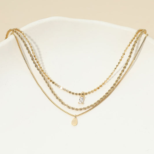 Madeline Love Clear, Gold 18K Gold Dipped Teardrop Stone Bezel Pendant Accent Mixed Chain Layered Necklace - Necklaces