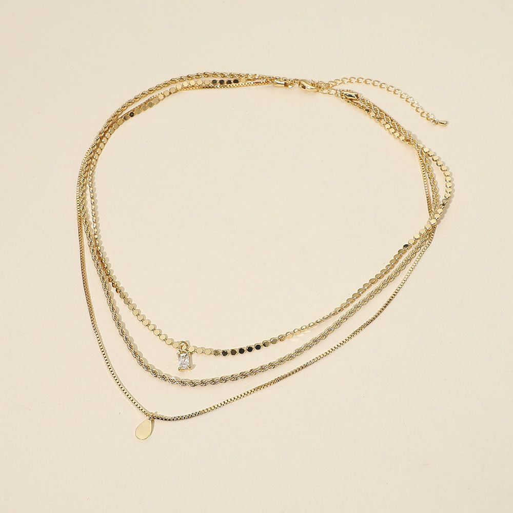 Madeline Love Clear, Gold 18K Gold Dipped Teardrop Stone Bezel Pendant Accent Mixed Chain Layered Necklace - Necklaces - desc