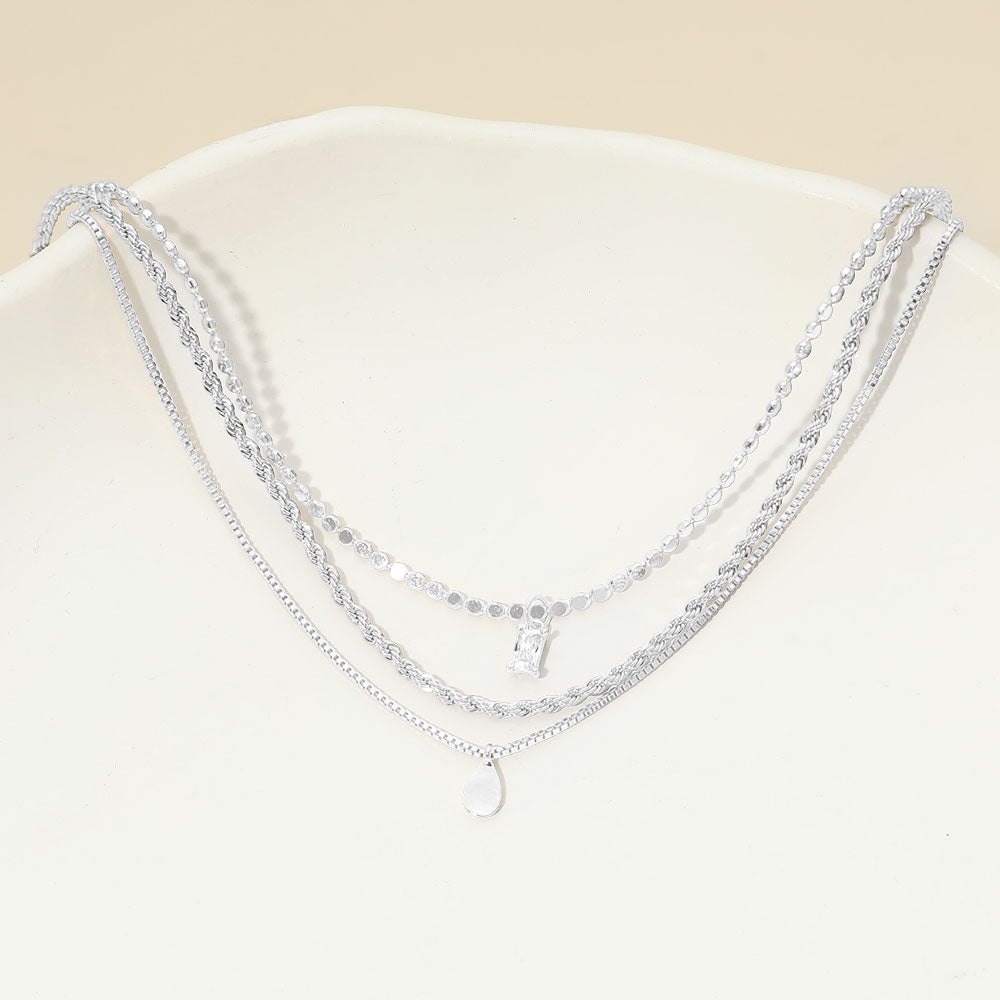 Madeline Love Clear, Silver, White Gold White Gold Dipped Teardrop Stone Bezel Pendant Accent Mixed Chain Layered Necklace - Necklaces