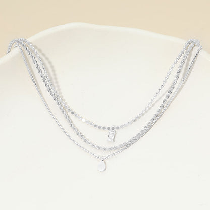 Madeline Love Clear, Silver, White Gold White Gold Dipped Teardrop Stone Bezel Pendant Accent Mixed Chain Layered Necklace - Necklaces