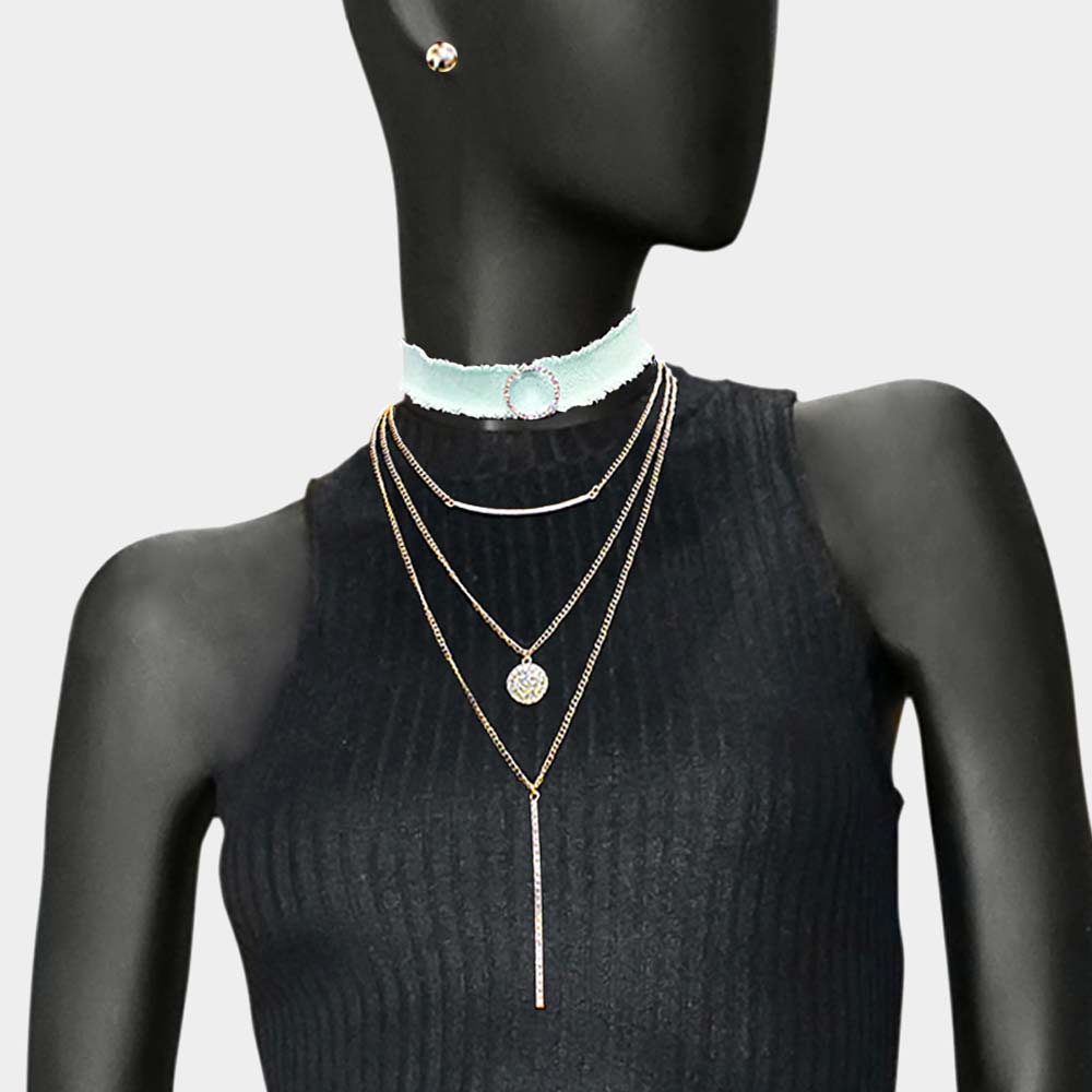 Madeline Love Mint 4PCS - Fabric Choker Geometric Pendant Necklaces