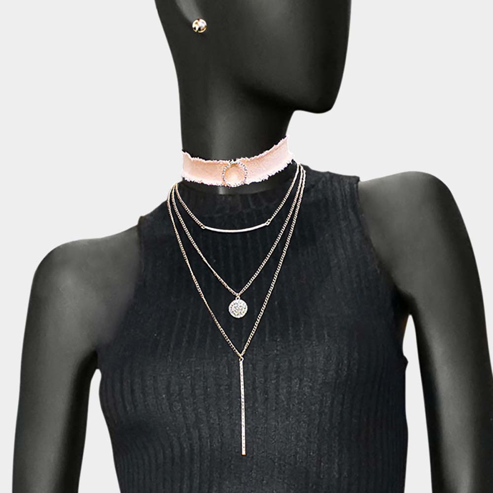 Madeline Love Peach 4PCS - Fabric Choker Geometric Pendant Necklaces