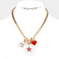 Star Centered Enamel Heart Round Stone Pendant Necklace