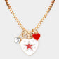 Star Centered Enamel Heart Round Stone Pendant Necklace