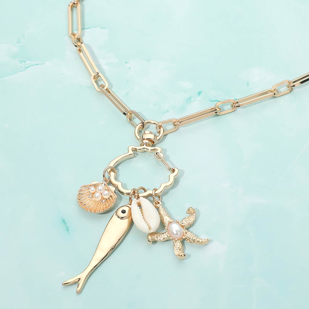 Madeline Love Gold Pearl Accent Starfish Shell Fish Charm Link Necklace - Necklaces