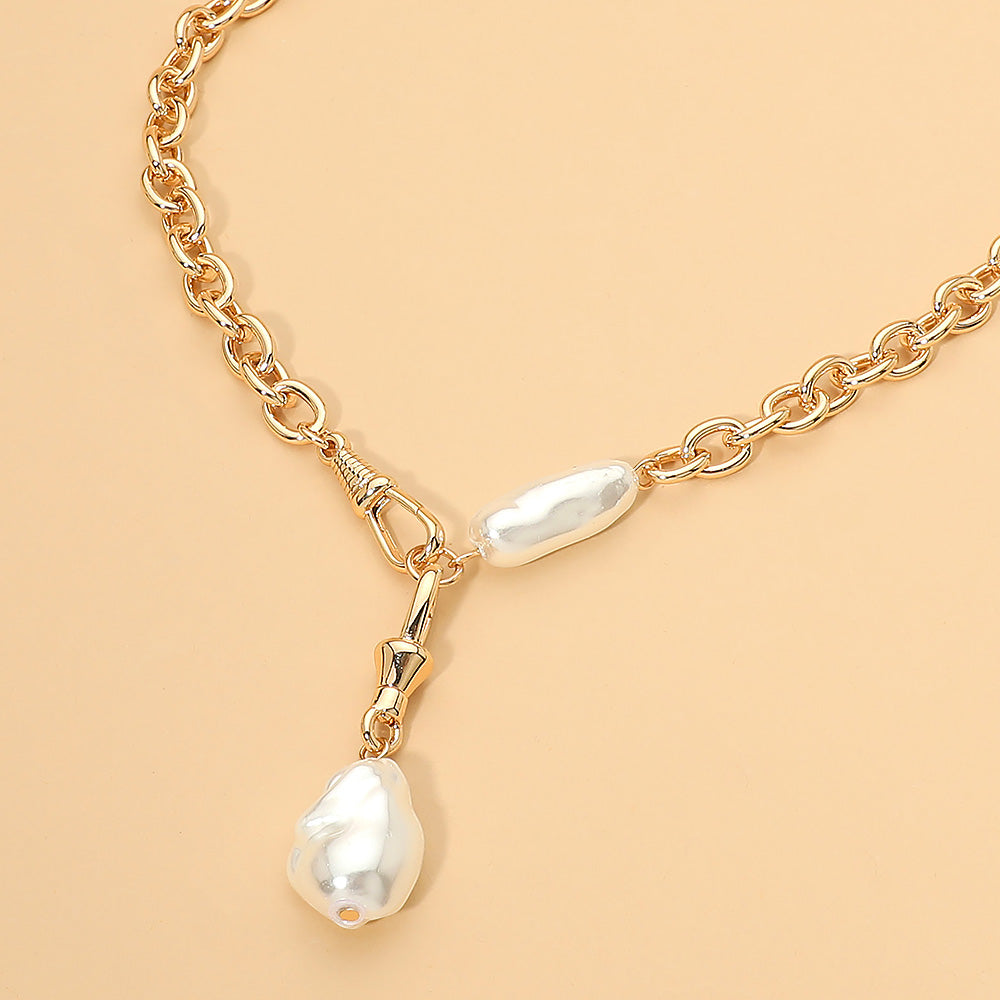 Madeline Love Cream, Gold Chunky Irregular Pearl Drop Chain Necklace