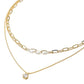 Madeline Love Cream, Gold Stone Cluster Pendant Accent Pearl Beaded Paperclip Chain Layered Necklace - Necklaces - desc
