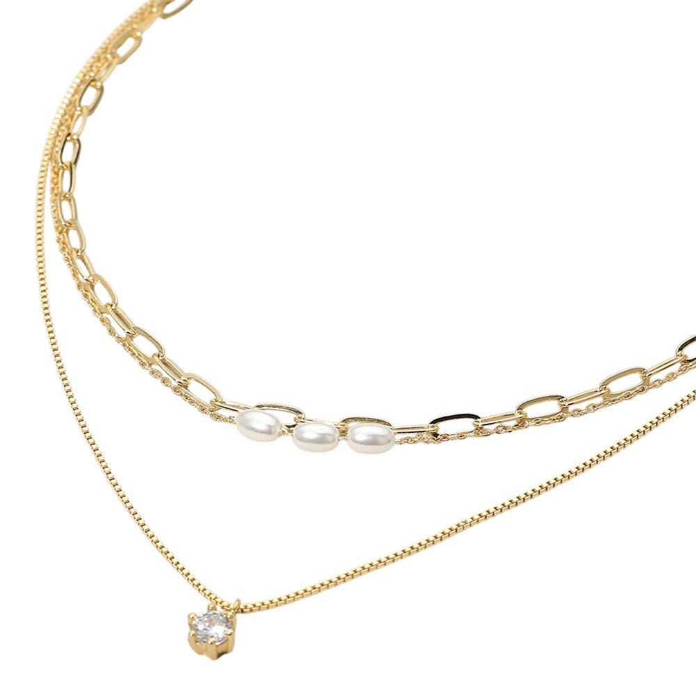 Madeline Love Cream, Gold Stone Cluster Pendant Accent Pearl Beaded Paperclip Chain Layered Necklace - Necklaces - desc