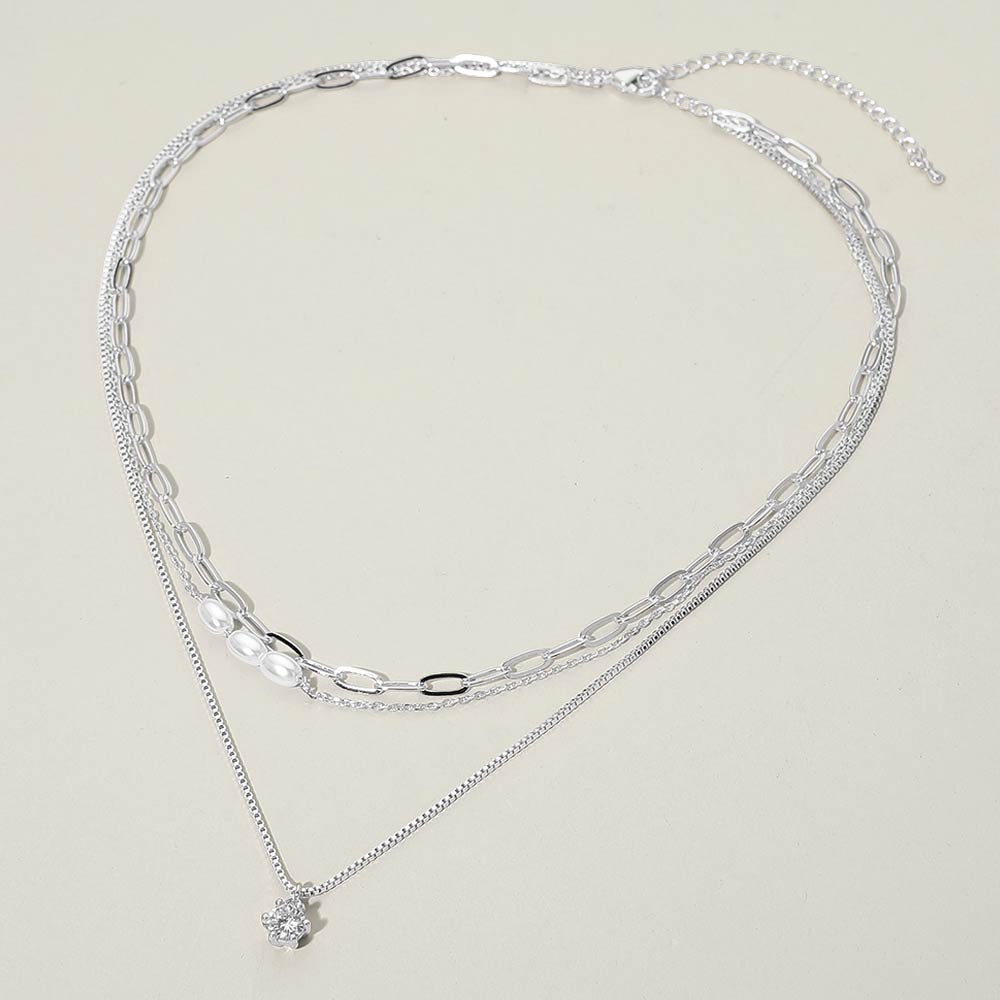 Madeline Love Cream, Silver Stone Cluster Pendant Accent Pearl Beaded Paperclip Chain Layered Necklace - Necklaces - extra