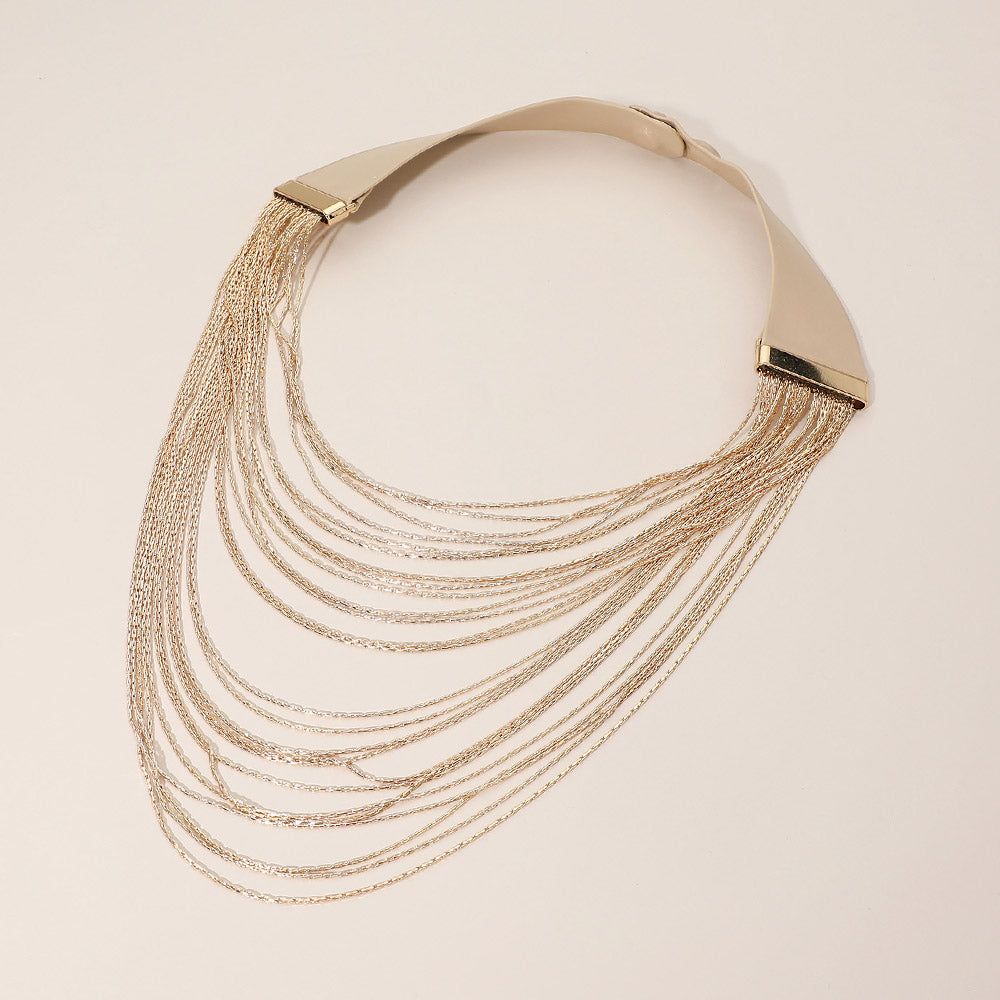 Madeline Love Gold Multi Layered Chain Collar Magnetic Statement Necklace