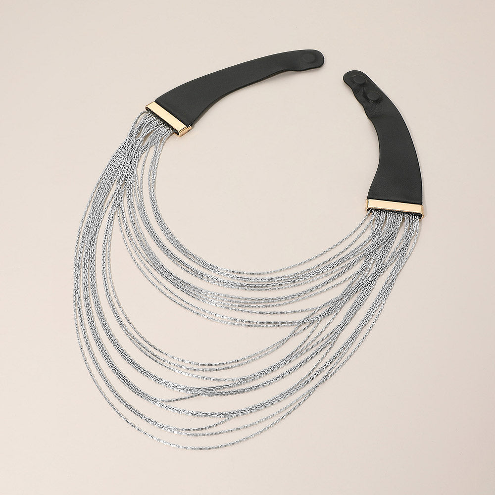 Madeline Love Rhodium Multi Layered Chain Collar Magnetic Statement Necklace