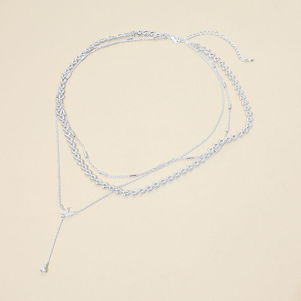 Madeline Love Clear, Silver, White Gold White Gold Dipped Marquise Stone Cluster Triangle Cluster Lariat Drop Accent Mixed Chain Layered Necklace - Necklaces - desc